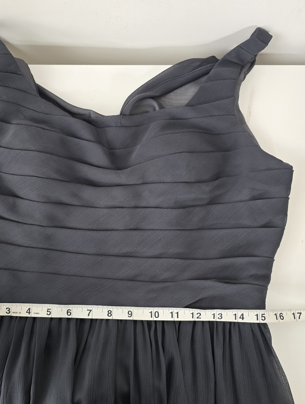 Mori Lee Angelina Faccenda Charcoal Chiffon Squareneck Pleated Draped Dress 16 - Picture 8 of 13